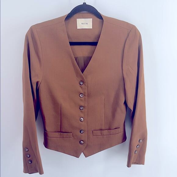 Matin 100% Tencel V-neck button up blazer top sz 8 - Picture 1 of 6